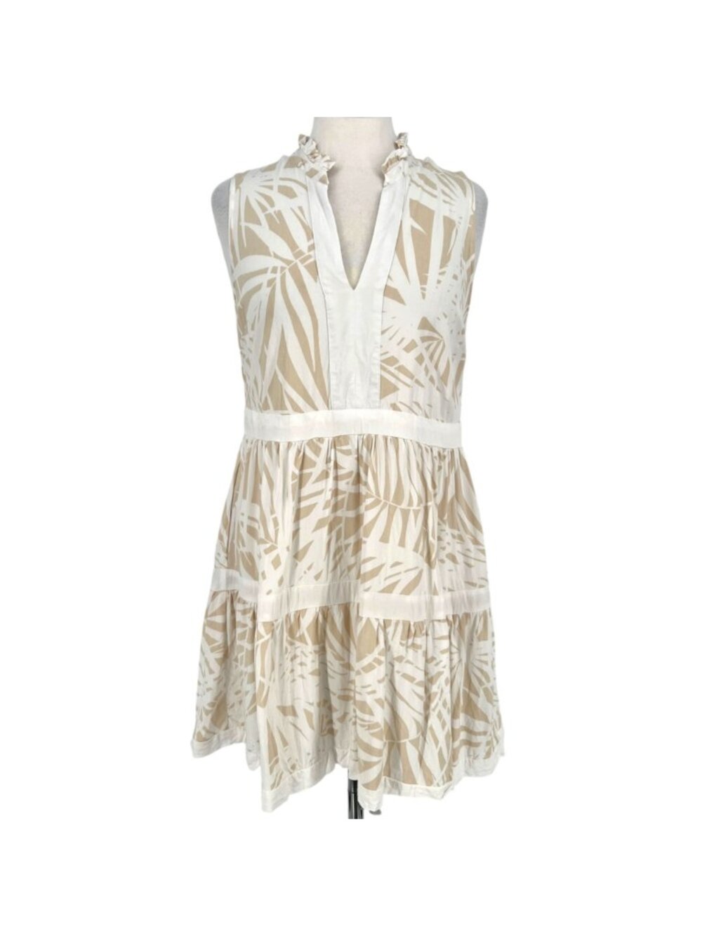 Gibsonlook Coastal Boho Tropical Sleeveless A-Line Dress Beige White Size Medium